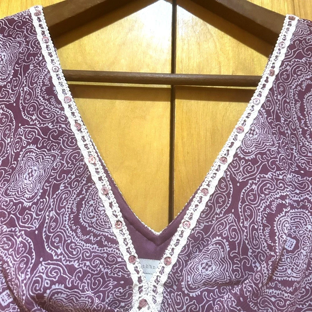 VTG Y2K Jonathan Martin Purple Midi Babydoll Dress Size 14 Crochet Sequin‎ Fairy